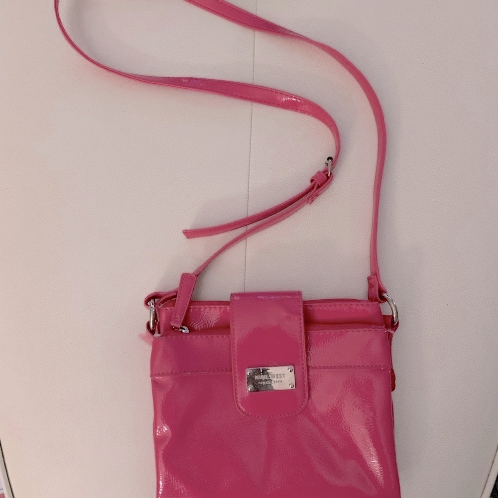Nine West Crossbody Patent Leather Pink Adj Shoulder Strap Bag Purse Handbag